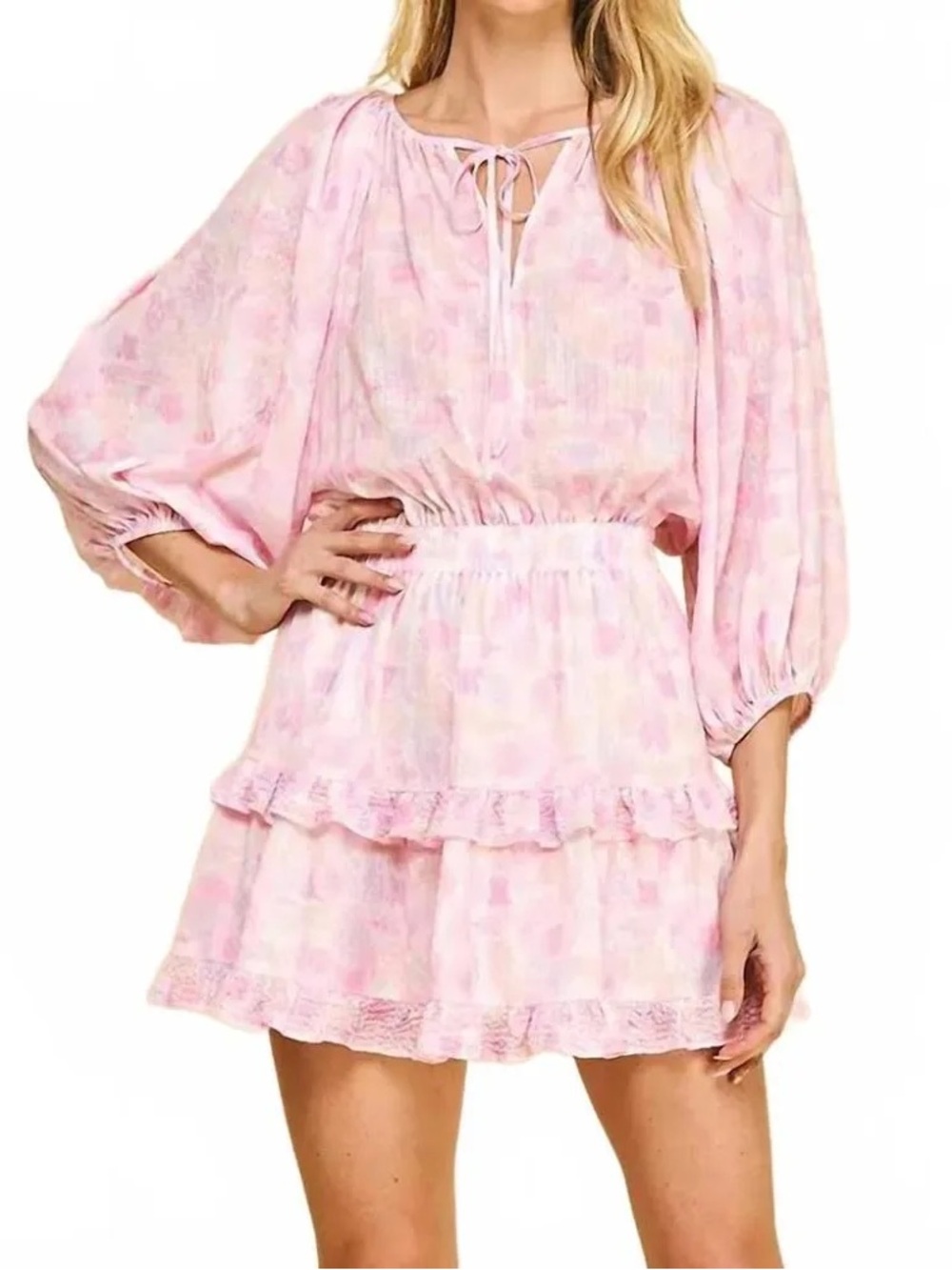 Pinch Pink and White Watercolor Dress
